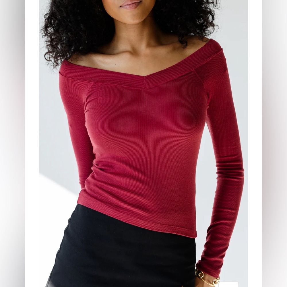 BDG Urban Outfitters Shannen OTS Long Sleeve Top Size XS Wine Color Bodycon